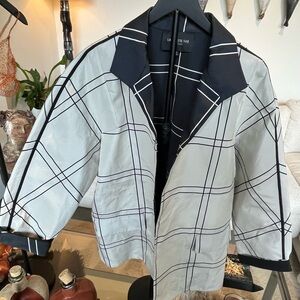 Lafayette 148 New York Women's Black and White Windowpane Open Front Jacket XL